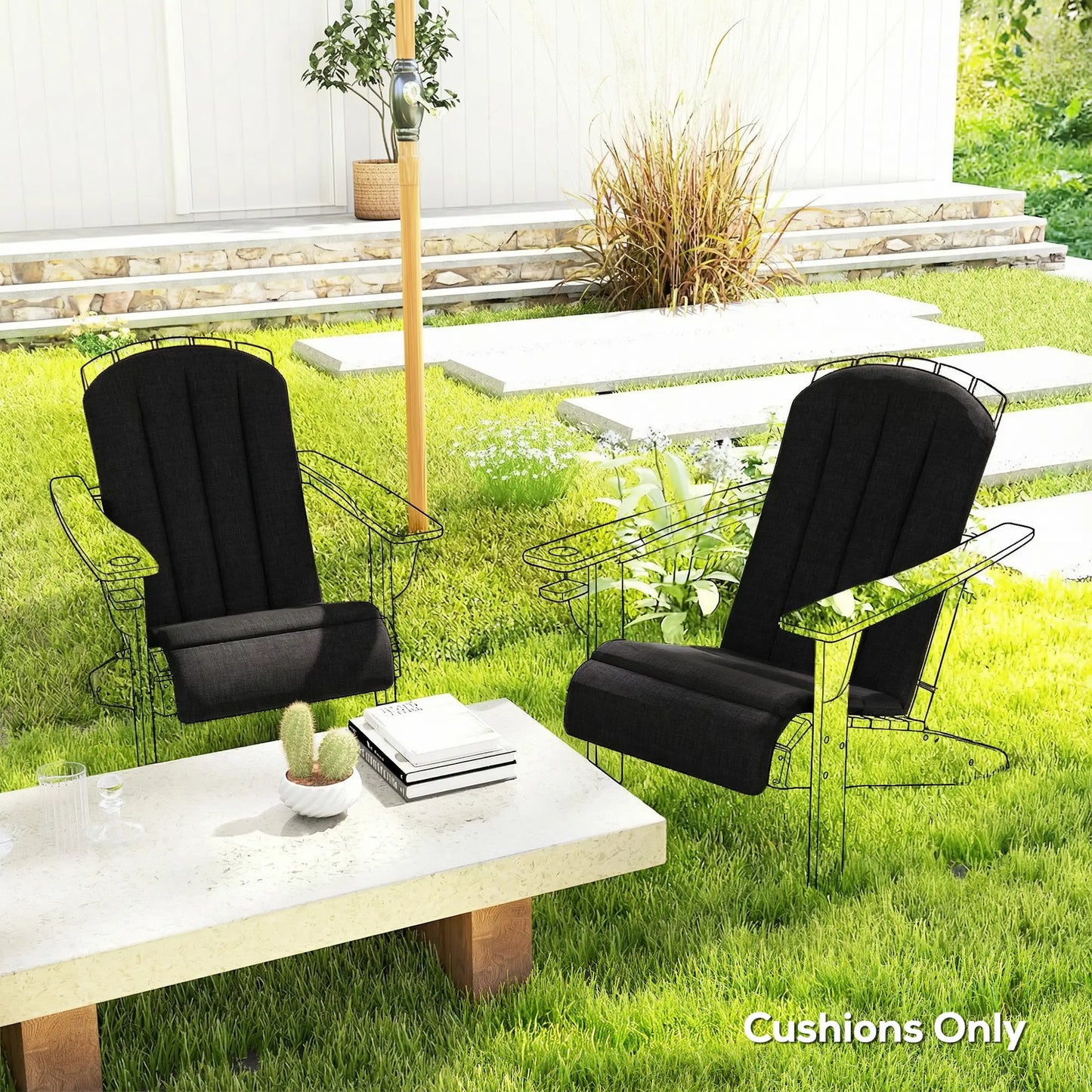 Set Of 2 Patio Chair Cushions, High Back Adirondack, High-Density Foam, Black Patio Chair Cushions at Gallery Canada