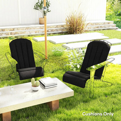 Set Of 2 Patio Chair Cushions, High Back Adirondack, High-Density Foam, Black
