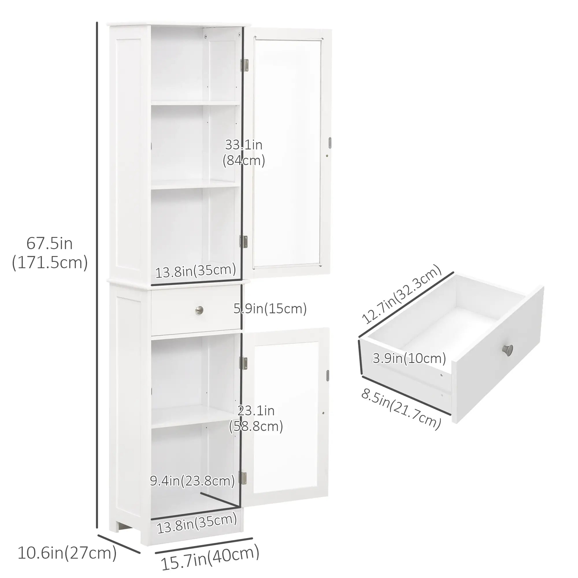 Tall Bathroom Storage Cabinet, 2 Doors, Adjustable Shelves, White Bathroom Cabinets at Gallery Canada