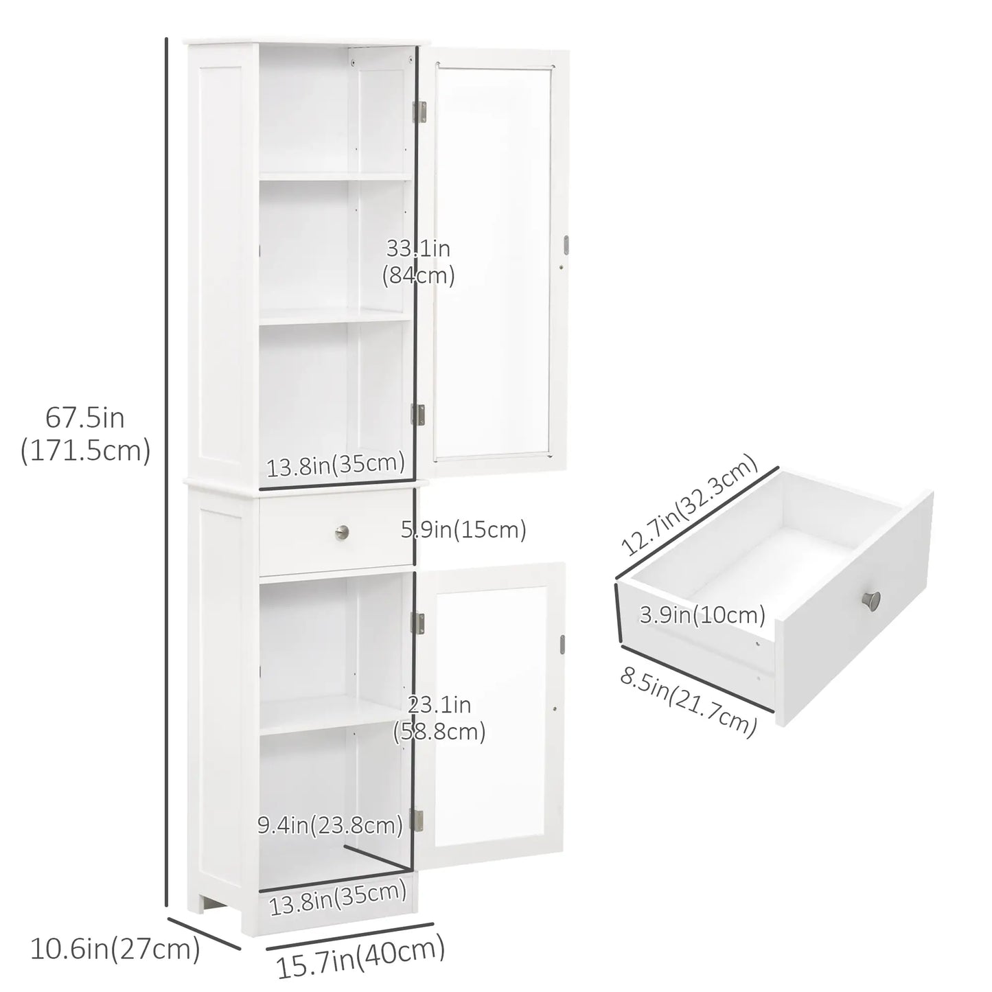 Tall Bathroom Storage Cabinet, 2 Doors, Adjustable Shelves, White Bathroom Cabinets at Gallery Canada