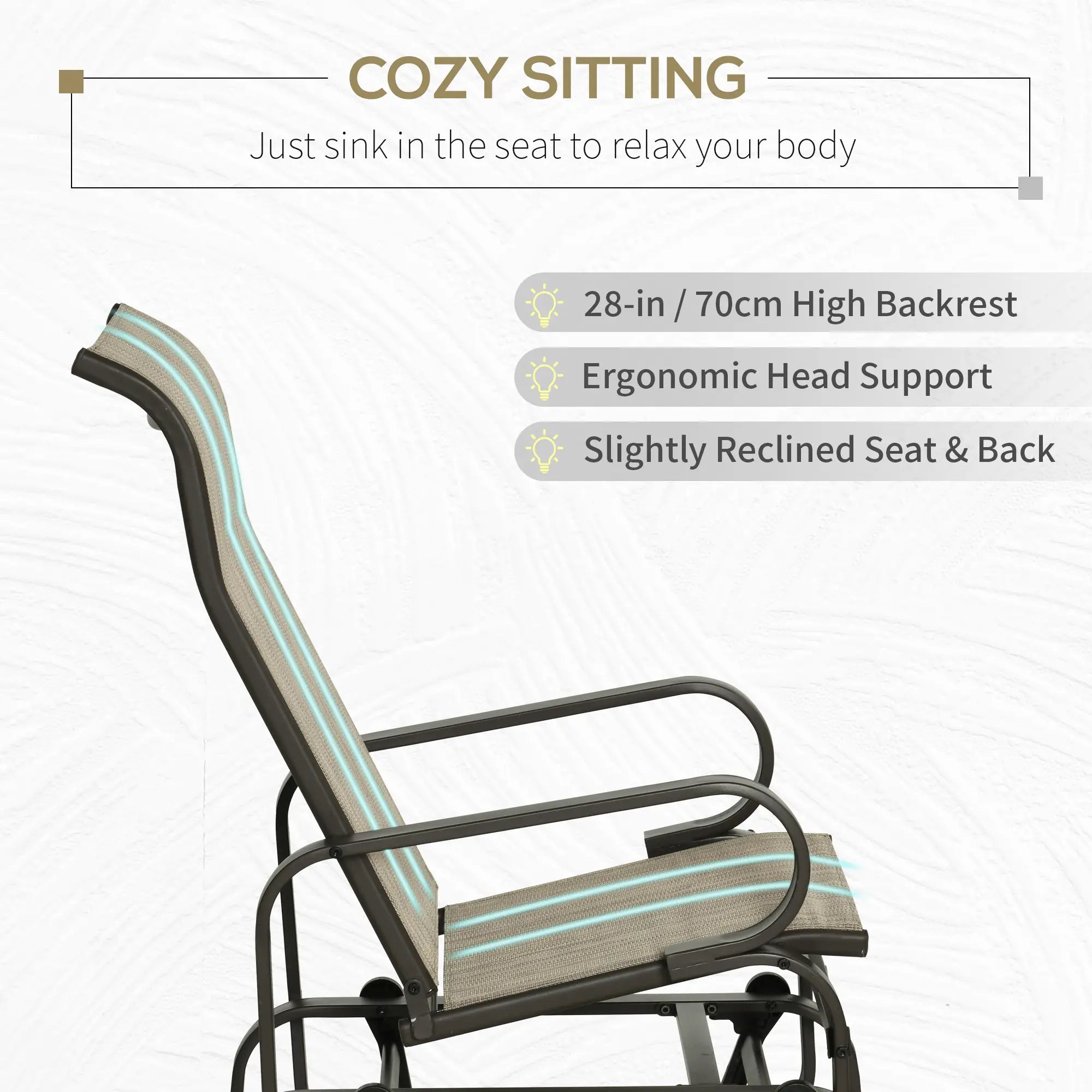 Patio Glider with Mesh Fabric, Outdoor Rocking Chair, Brown Flaxen, Brown Outdoor Gliders at Gallery Canada