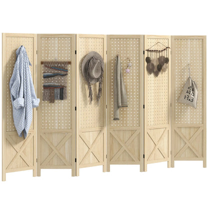 Wooden Room Divider, 6 Panel Folding Privacy Screen, Natural Wood Room Dividers at Gallery Canada