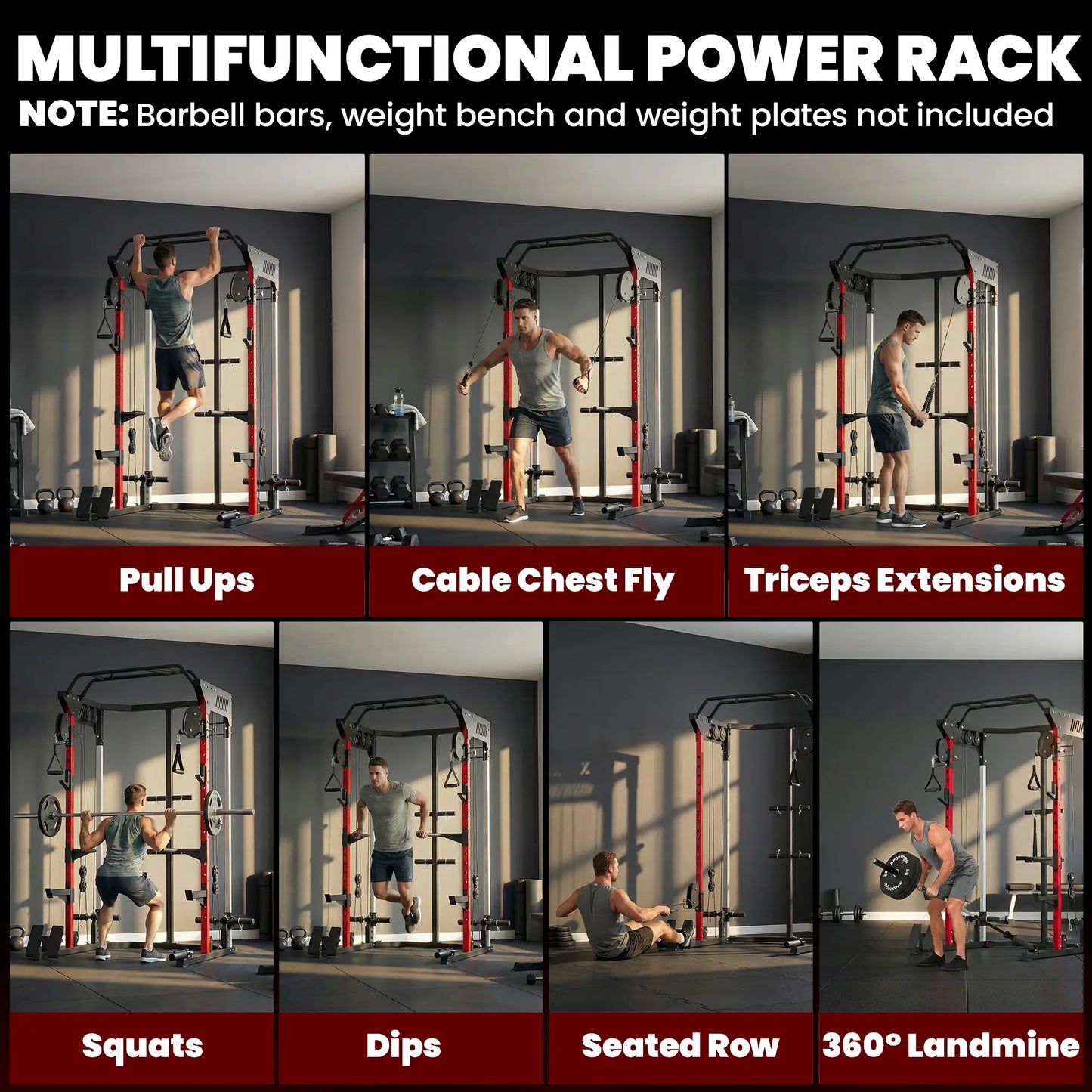 Power Cage Smith Machine, Adjustable Cable Pulley System, Pull-Up Bar, Dip Station, Landmine Power Towers at Gallery Canada