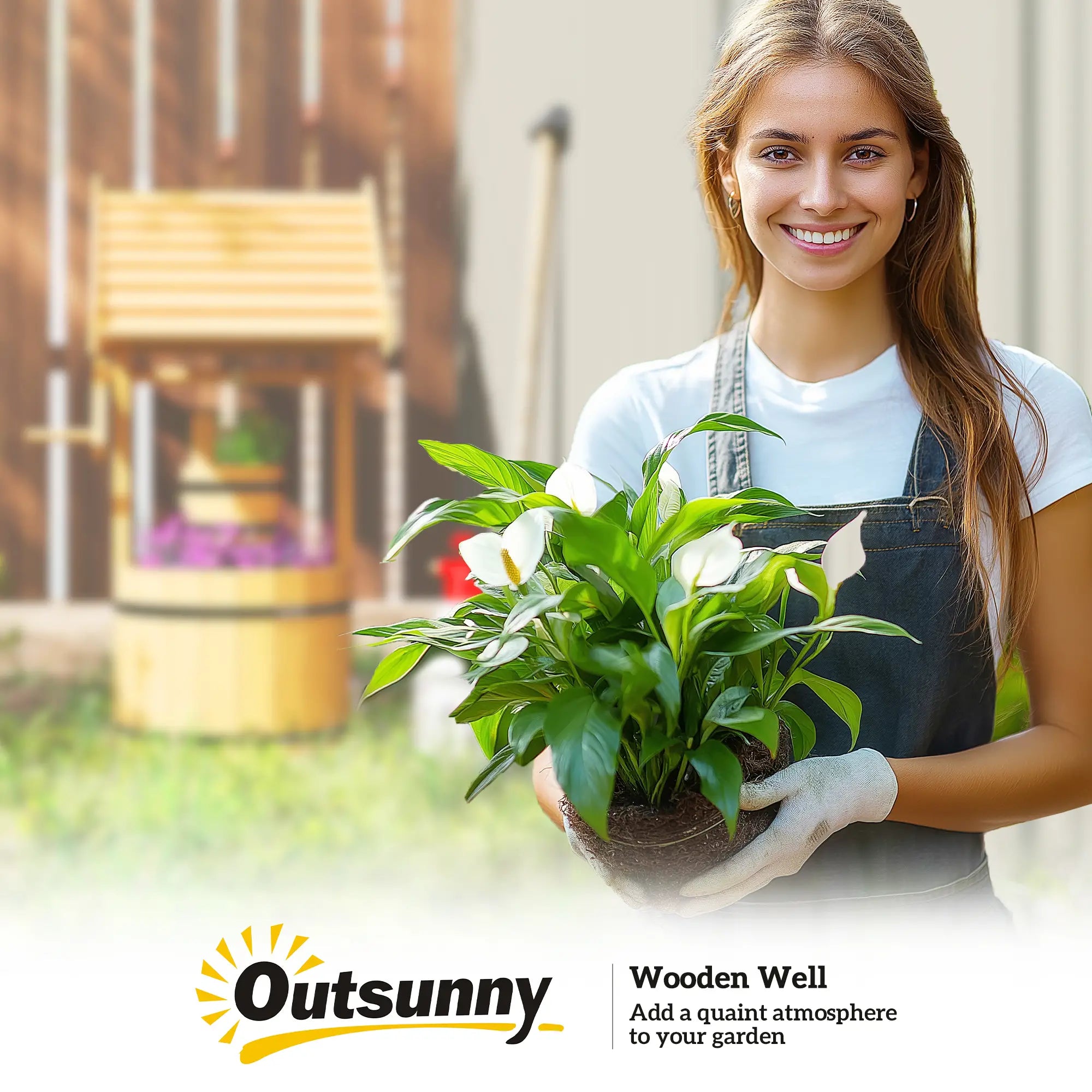 Wood Wishing Well Planter, Hanging Bucket, Drainage Hole, Orange Garden Decor at Gallery Canada