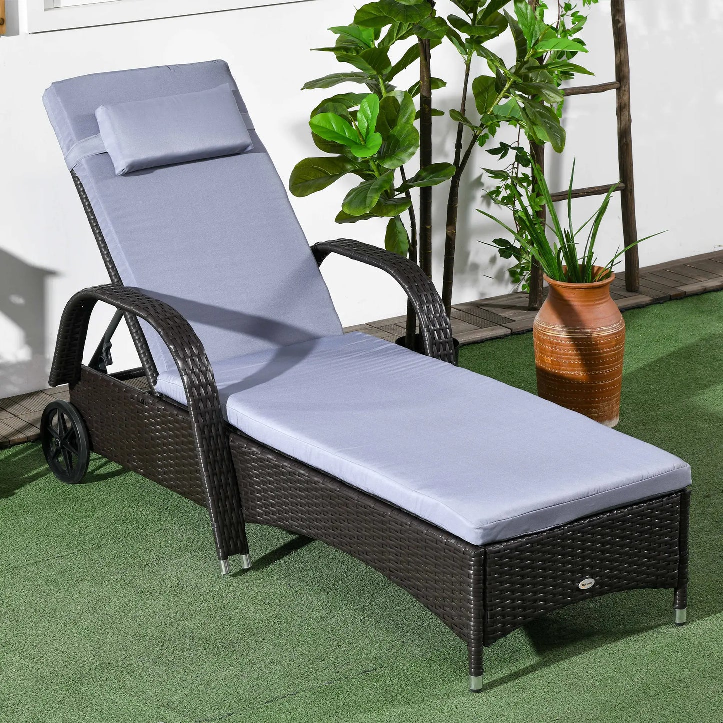 Outdoor Lounger, Deck Lounge Chair, 5-Level Adjustable, Silver Grey, Deep Coffee Chaise Loungers at Gallery Canada