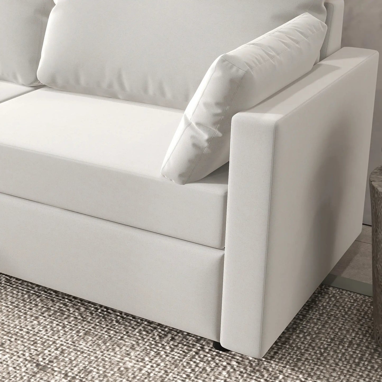 Modern 3 Seater Sofa, 77" Upholstered Couch, Cream White 3-Seater Sofas at Gallery Canada