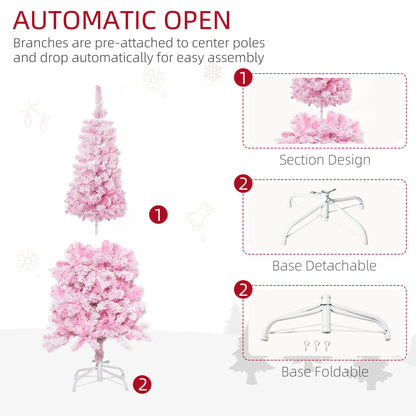 5 FT Snow Flocked Artificial Christmas Tree, Pencil Xmas Tree, Steel Base, Pink Artificial Christmas Trees at Gallery Canada