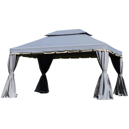 13' x 10' Patio Gazebo, 2-Tier Polyester Roof, Vented Mesh Sidewall, Aluminum Frame, Grey Gazebos at Gallery Canada