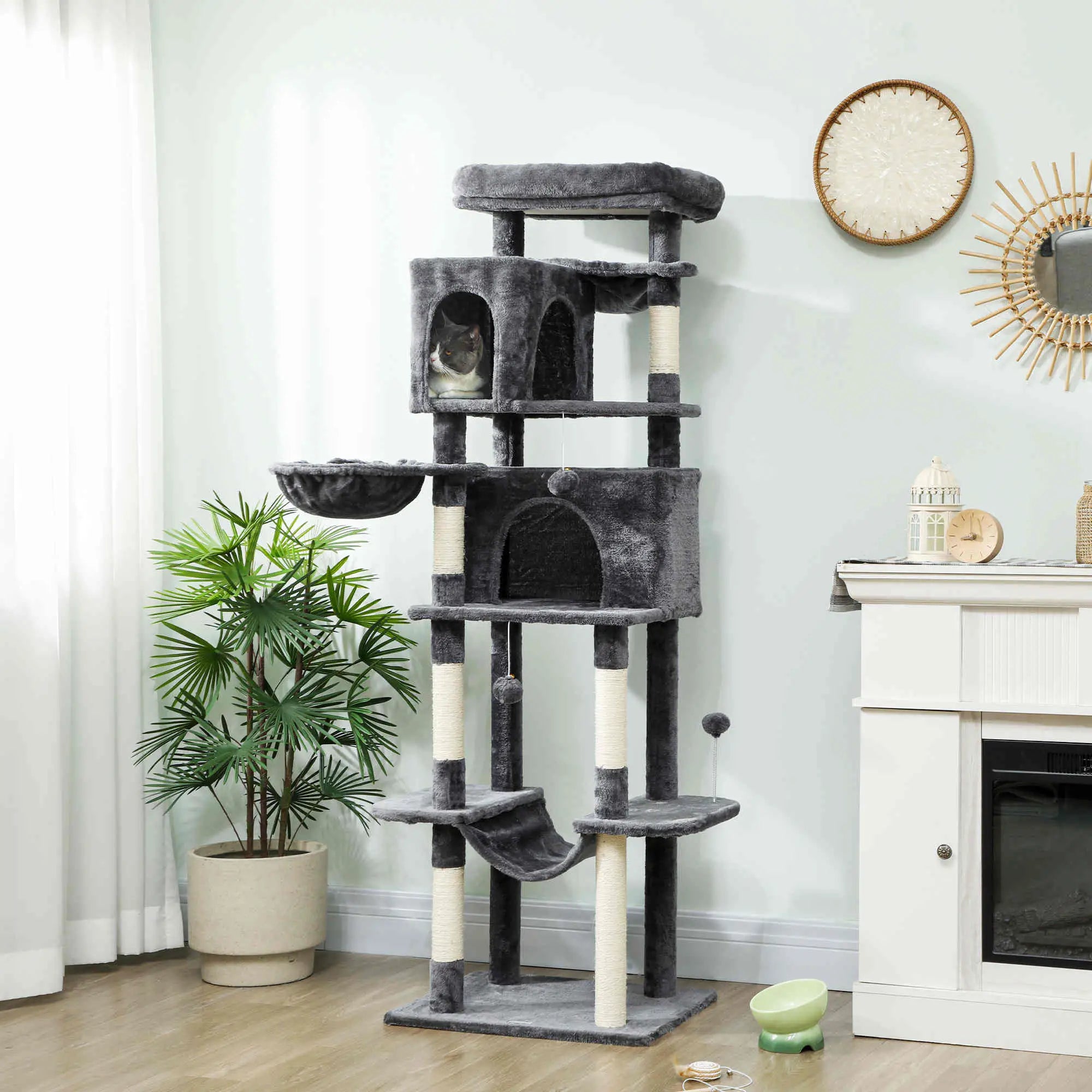 69 Inch Cat Tree, Multi-Level Tower, 2 Condos, Plush Perch, Sisal Posts, Dark Grey Cat Towers at Gallery Canada