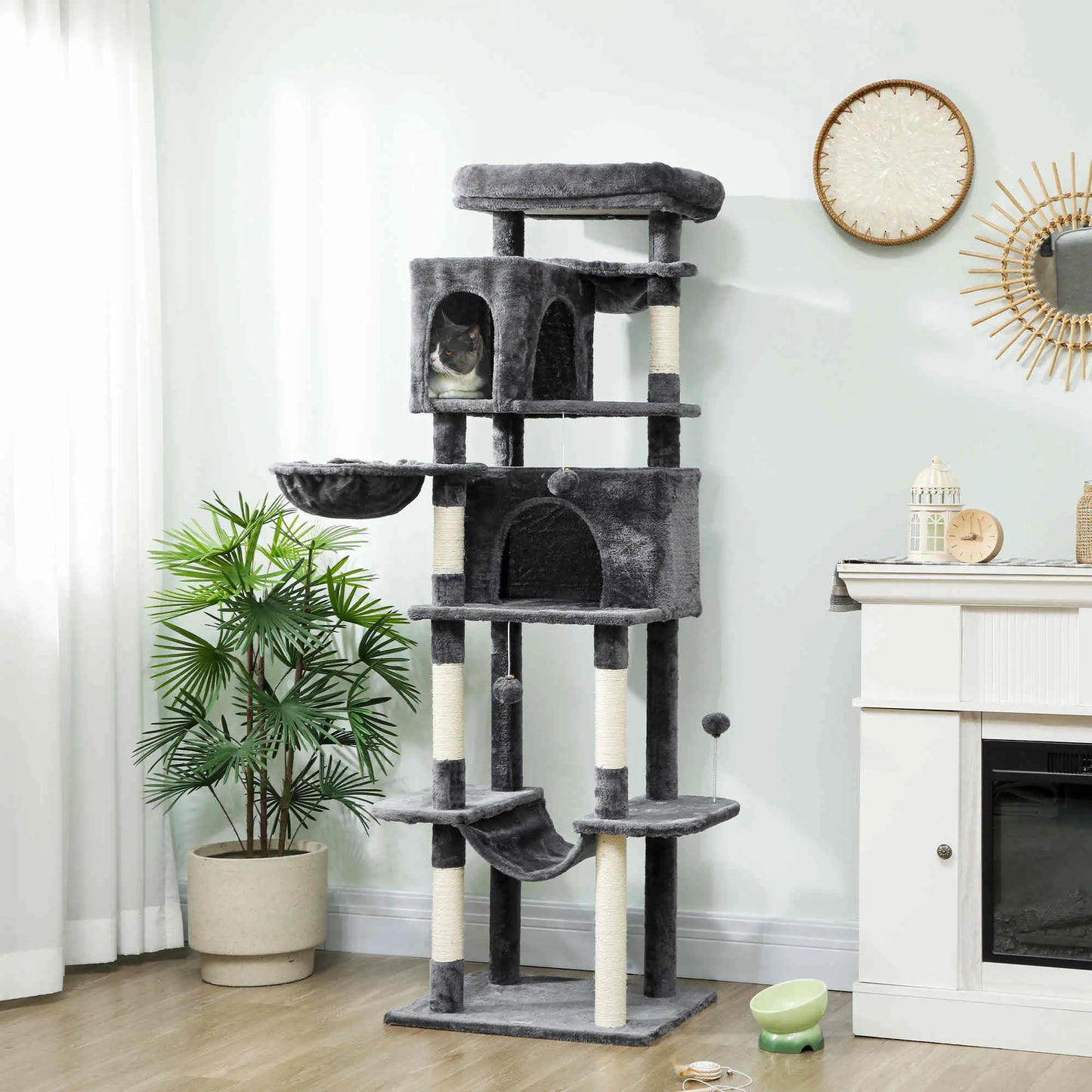 69 Inch Cat Tree, Multi-Level Tower, 2 Condos, Plush Perch, Sisal Posts, Dark Grey Cat Towers at Gallery Canada