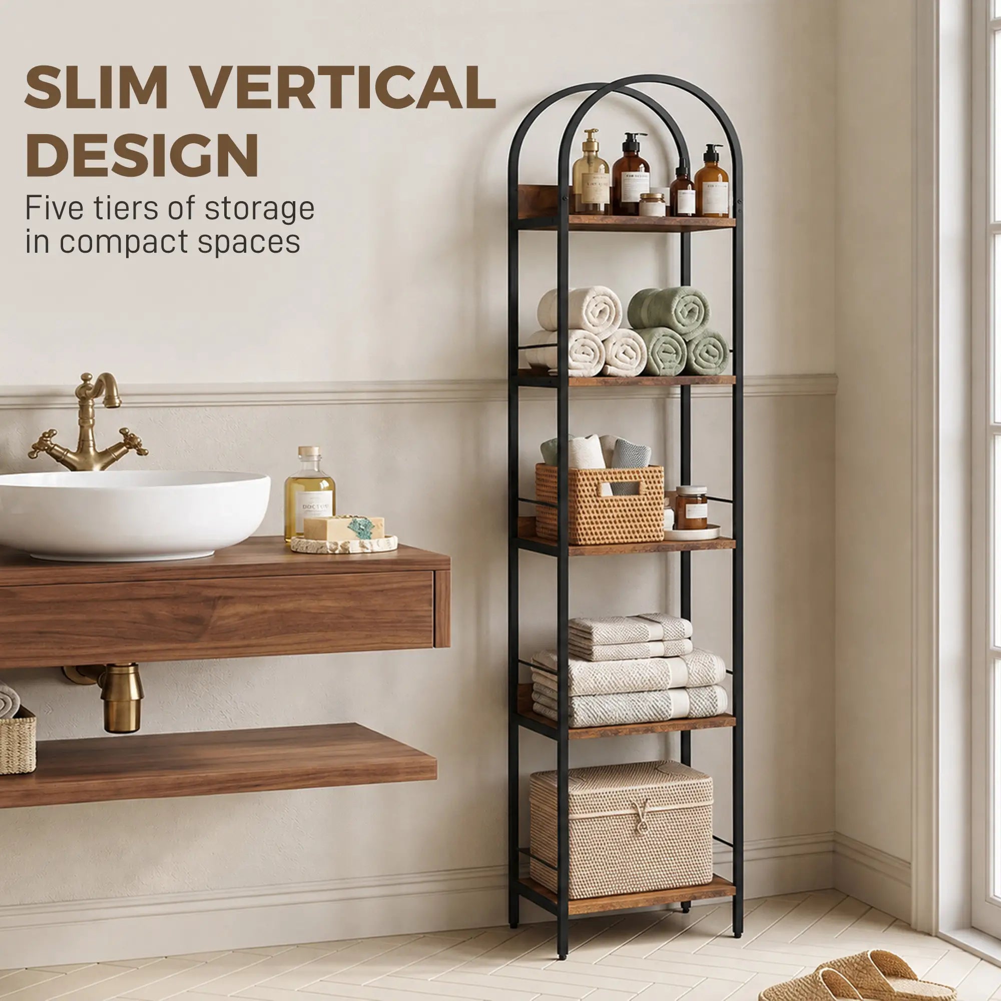 Bookshelf 5 Tier Arched Bookcase, 69.5