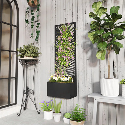 Raised Garden Bed, Outdoor Privacy Screen, Metal Planter Box with Trellis, Wall-Mounted, Black