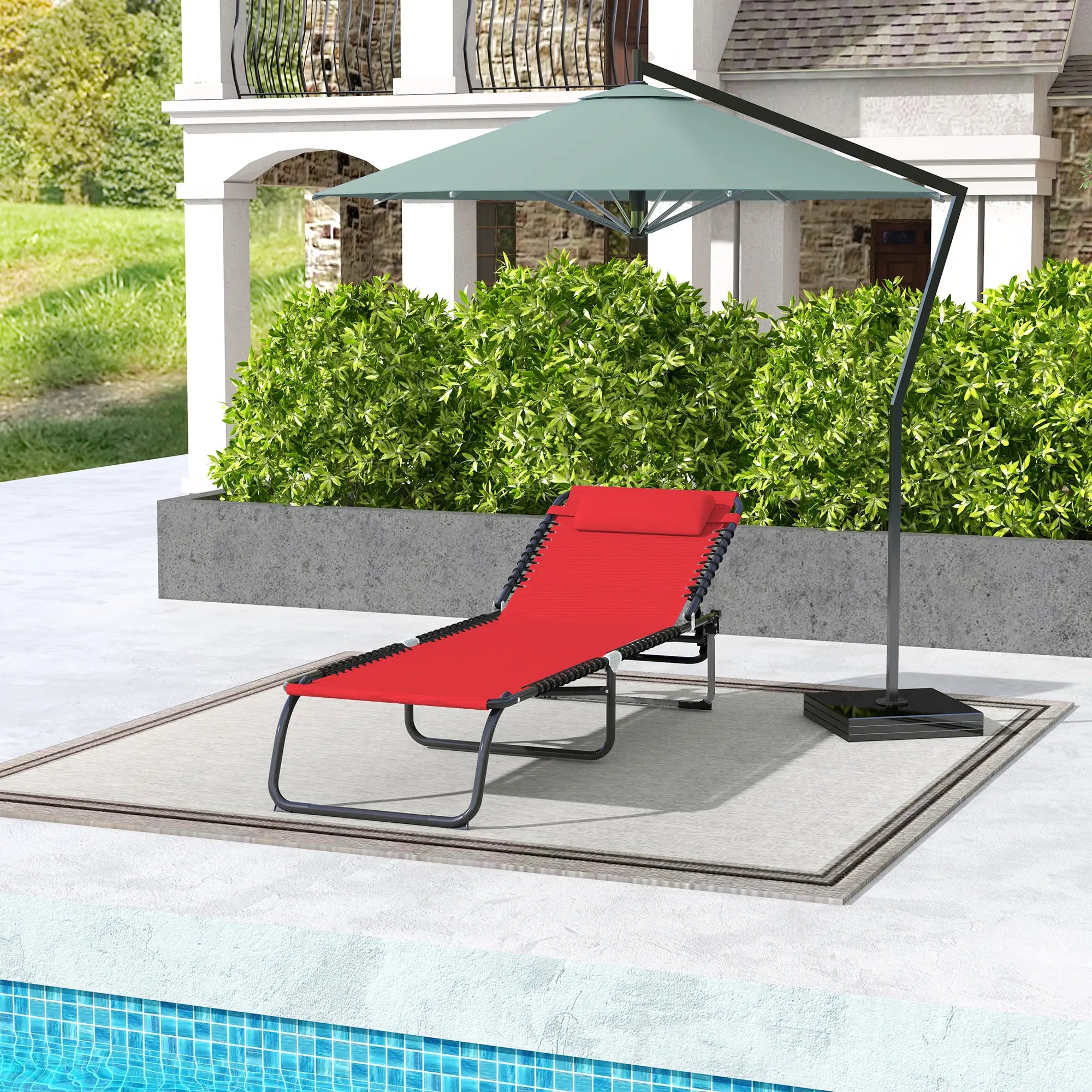 Outdoor Folding Lounge Chair, 4-Level Adjustable, Wine Red Lounger Chairs at Gallery Canada