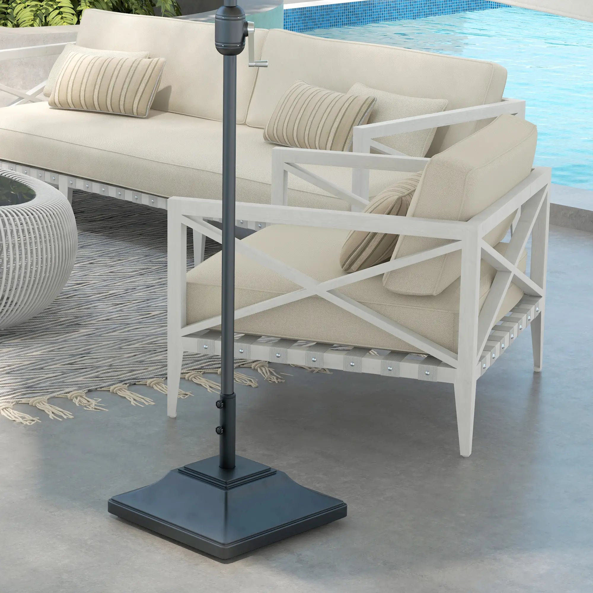 Square Umbrella Base With Wheels, 99 Lbs Water Or 132 Lbs Sand Filled, Black Umbrella Bases at Gallery Canada
