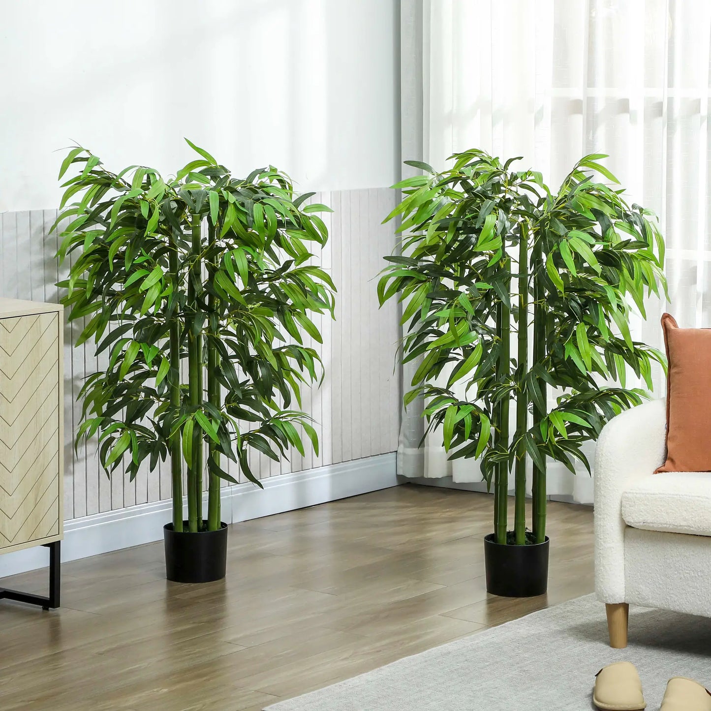 4.6FT Artificial Bamboo Tree Set, Decorative Faux Plant In Nursery Pot