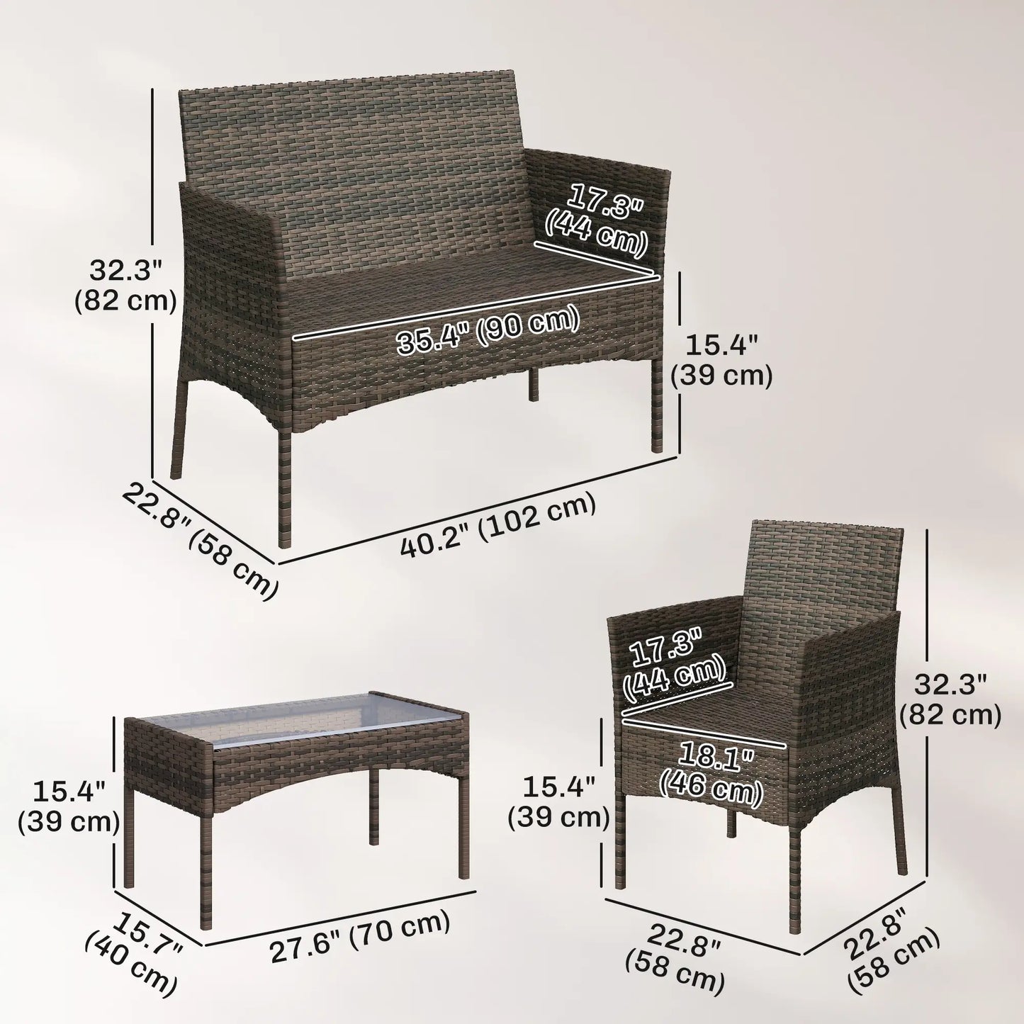 4-Piece Wicker Patio Furniture Set, Glass Coffee Table, Navy Blue Patio Furniture Sets at Gallery Canada