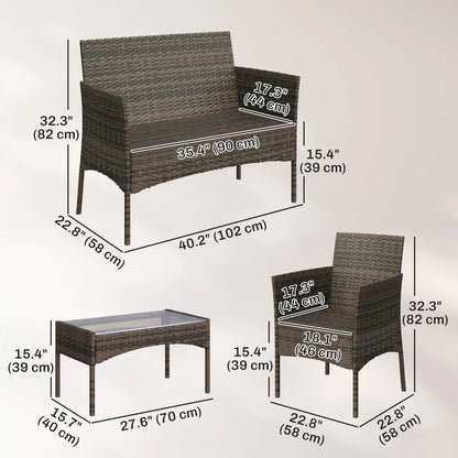 4-Piece Wicker Patio Furniture Set, Glass Coffee Table, Navy Blue Patio Furniture Sets at Gallery Canada
