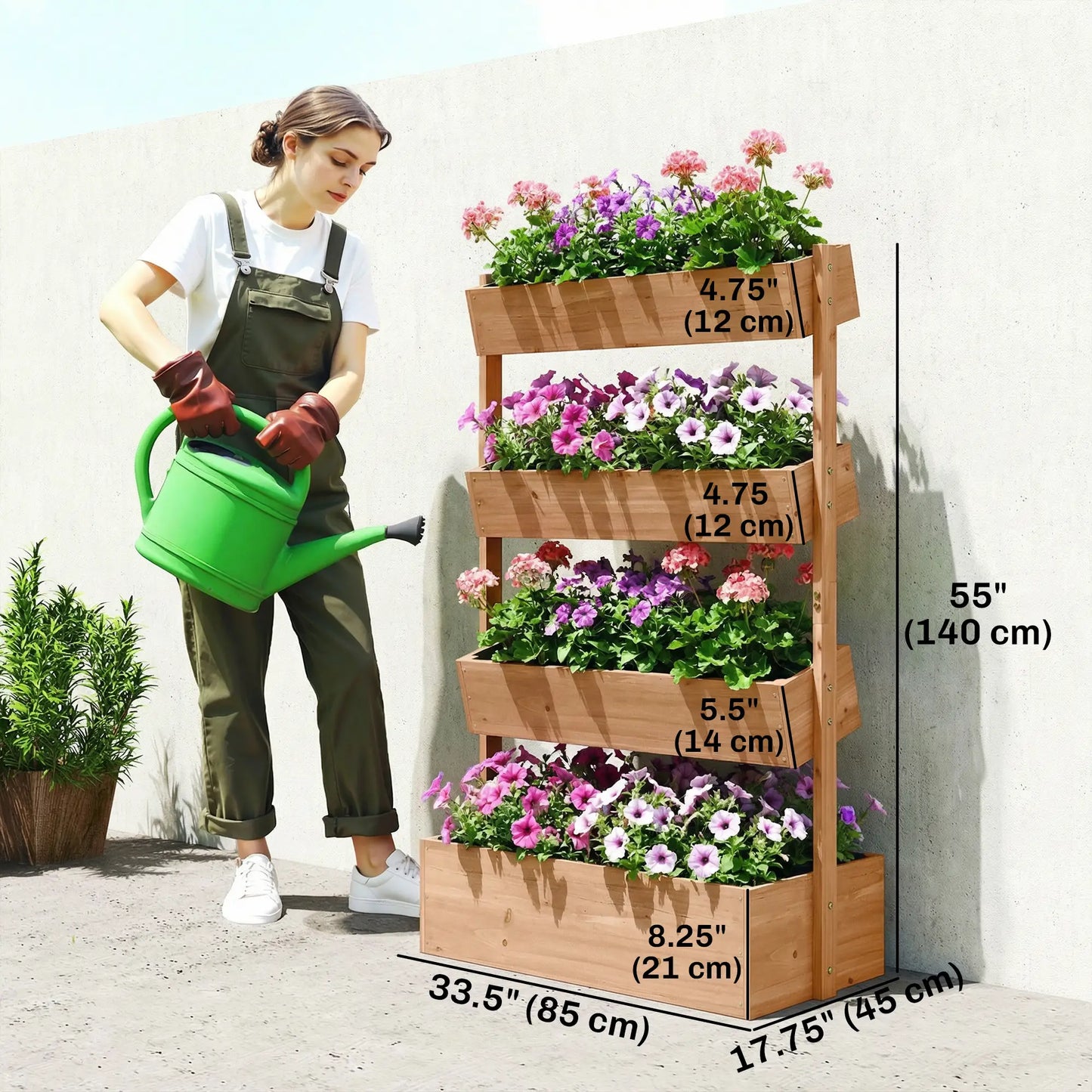 4-Tier Raised Garden Bed, 33.5" x 18" x 55" Vertical Wooden Planter Box Elevated Garden Beds at Gallery Canada