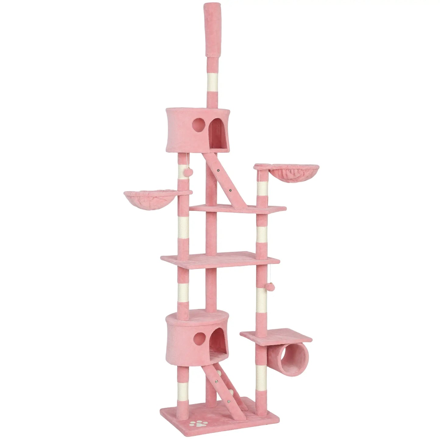 94"-102" Floor To Ceiling Cat Tree, Multi-Level Play House, Pink Multi-Level Cat Towers Pink at Gallery Canada