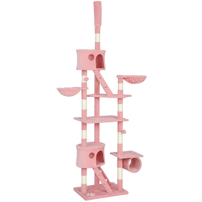 94"-102" Floor To Ceiling Cat Tree, Multi-Level Play House, Pink Multi-Level Cat Towers Pink at Gallery Canada