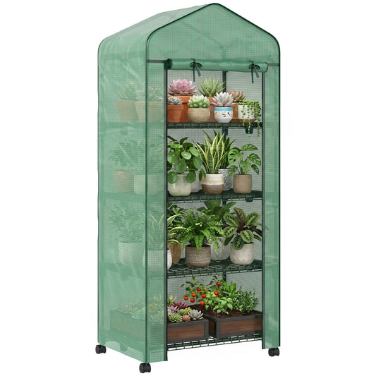 Portable Greenhouse, 4 Tier Shelves, PE Cover, Green Walk In Greenhouses Green at Gallery Canada
