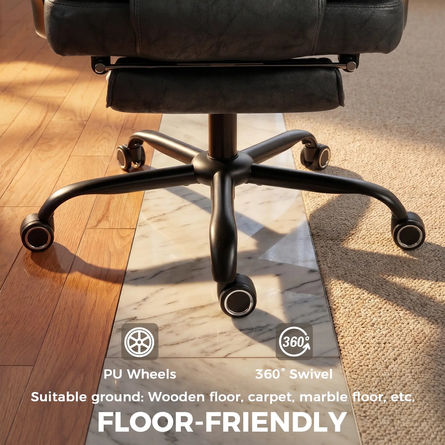 Big & Tall Office Chair 400 Lbs, Reclining, Lumbar Support, Black