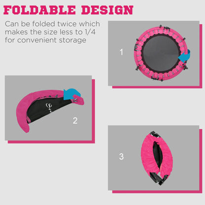 40" Foldable Mini Fitness Trampoline, Adjustable Foam Handle, Pink