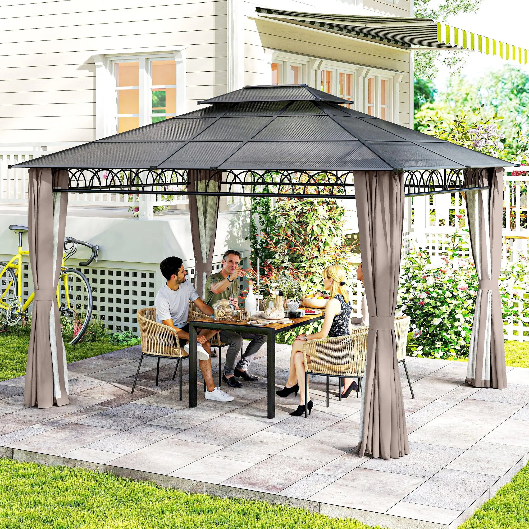 10' x 12' Hardtop Gazebo, Polycarbonate Roof, Steel Frame, Khaki Gazebos at Gallery Canada