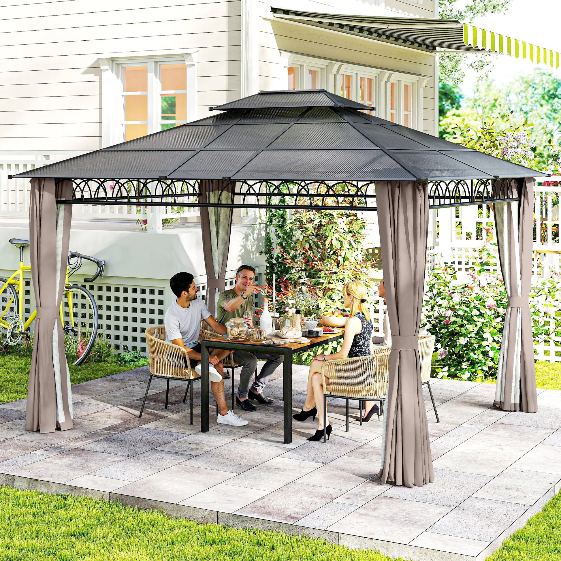 10' x 12' Hardtop Gazebo, Polycarbonate Roof, Steel Frame, Khaki Gazebos at Gallery Canada