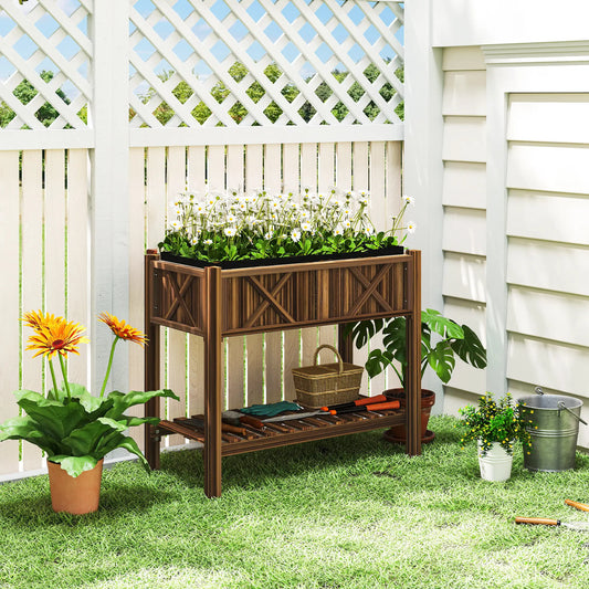 Lit de jardin surélevé en bois, bac à plantes surélevé, 34"x18"x30", carbonisé