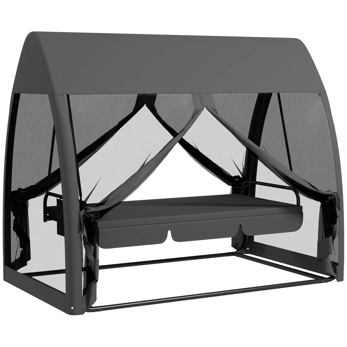 3-Seater Outdoor Swing Chair, Steel Stand, Canopy Netting, Dark Grey Porch Swings with Canopy at Gallery Canada