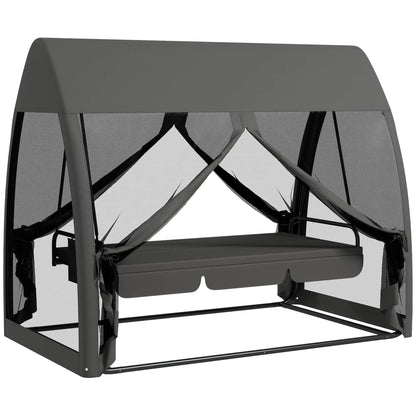 3-Seater Outdoor Swing Chair, Steel Stand, Canopy Netting, Dark Grey Porch Swings with Canopy at Gallery Canada