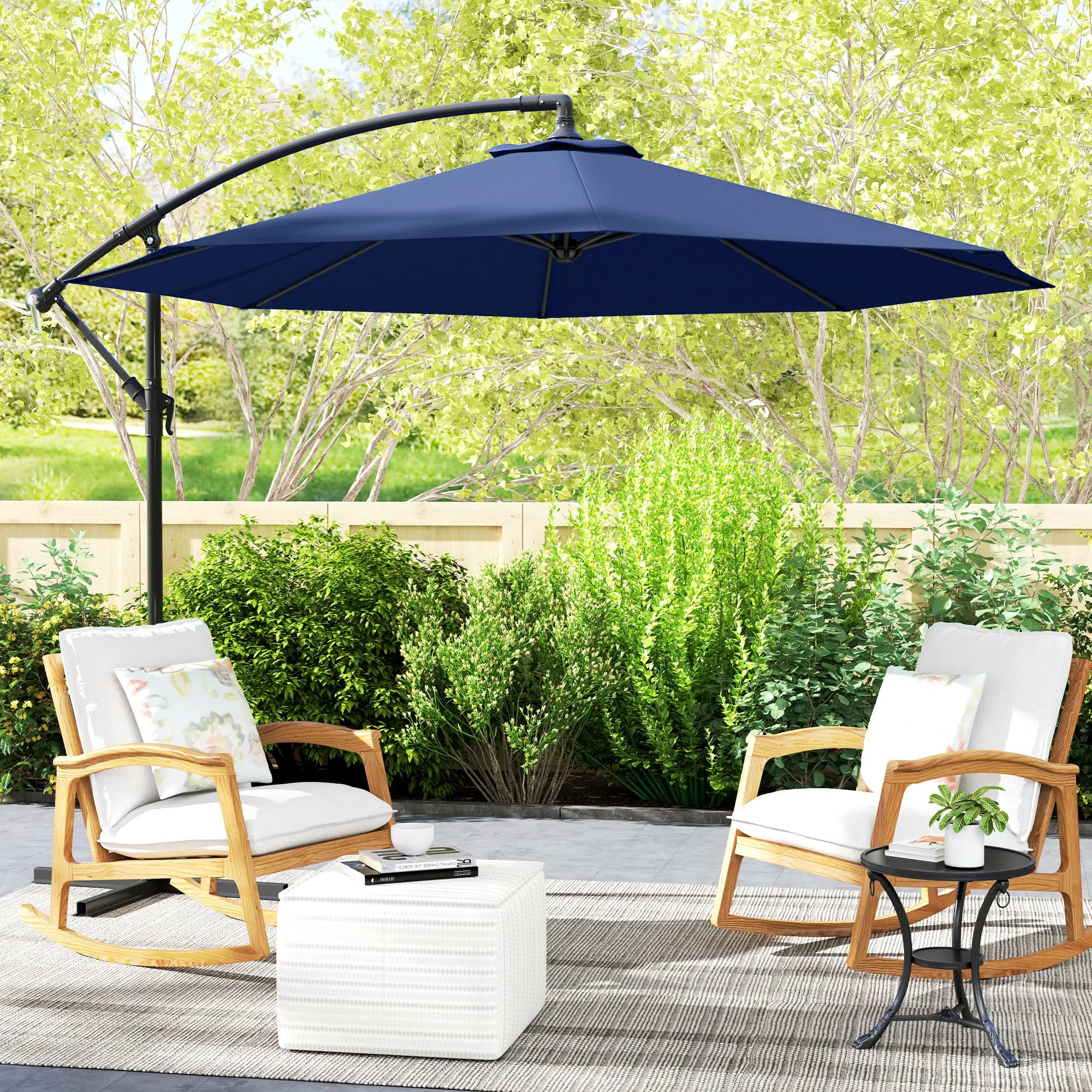 10' Deluxe Patio Umbrella, Banana Hanging Offset Sunshade, Navy Blue Offset Cantilever Umbrellas at Gallery Canada