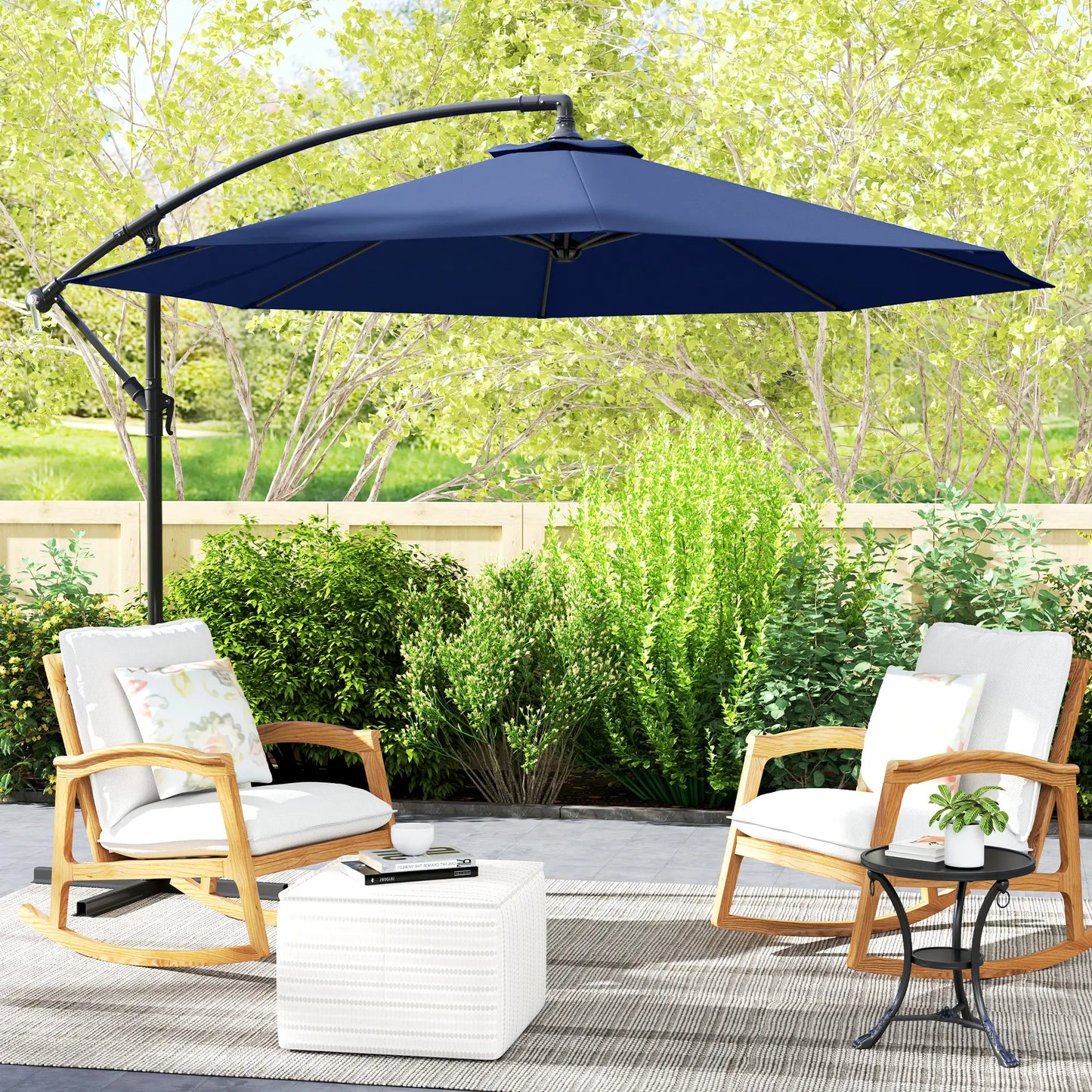 10' Deluxe Patio Umbrella, Banana Hanging Offset Sunshade, Navy Blue Offset Cantilever Umbrellas at Gallery Canada