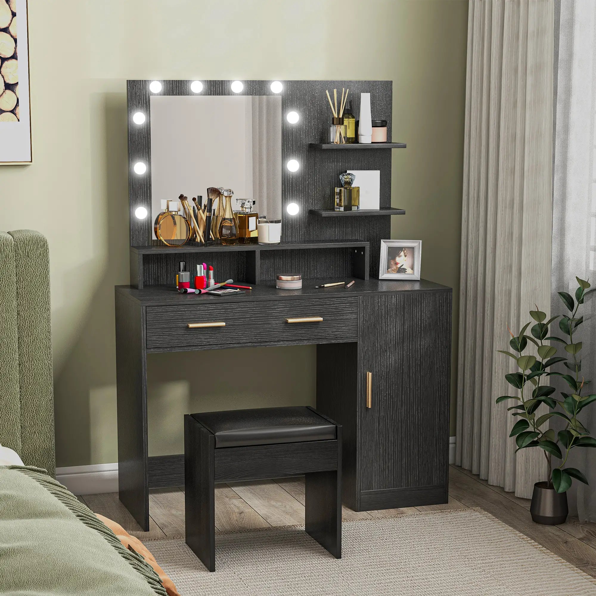 LED Vanity Table Set with Stool, Mirror, Drawer, Cabinet Shelves Dressing & Vanity Tables at Gallery Canada