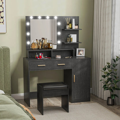 LED Vanity Table Set with Stool, Mirror, Drawer, Cabinet Shelves Dressing & Vanity Tables at Gallery Canada