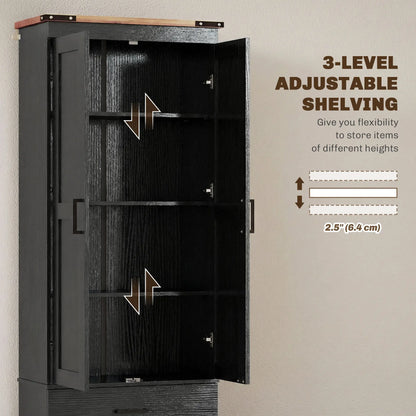 67" Tall Kitchen Pantry Cabinet With Doors, Drawers, Adjustable Shelves, Black Kitchen Pantry Cabinets at Gallery Canada