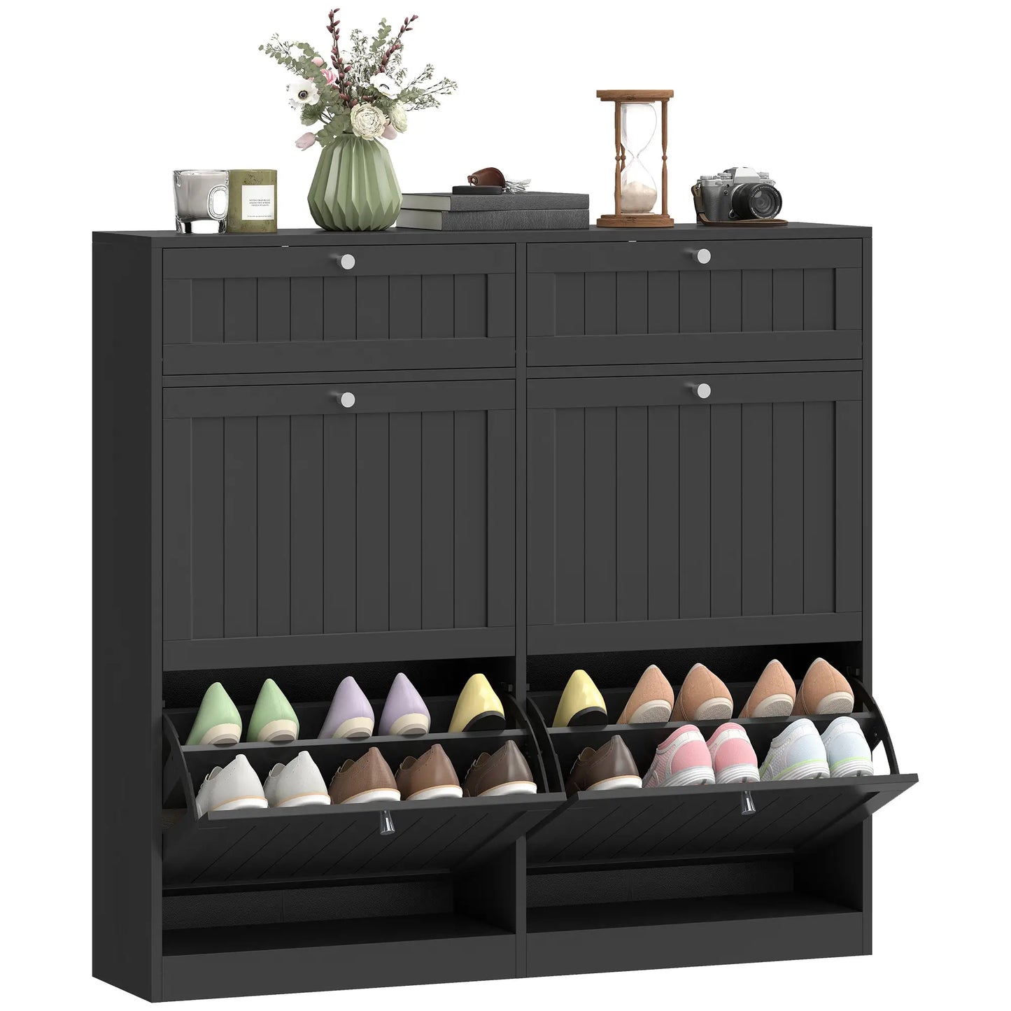Shoe Cabinet With 2 Large Flip Drawers, Farmhouse Narrow, Black Shoe Storage Cabinets & Racks at Gallery Canada