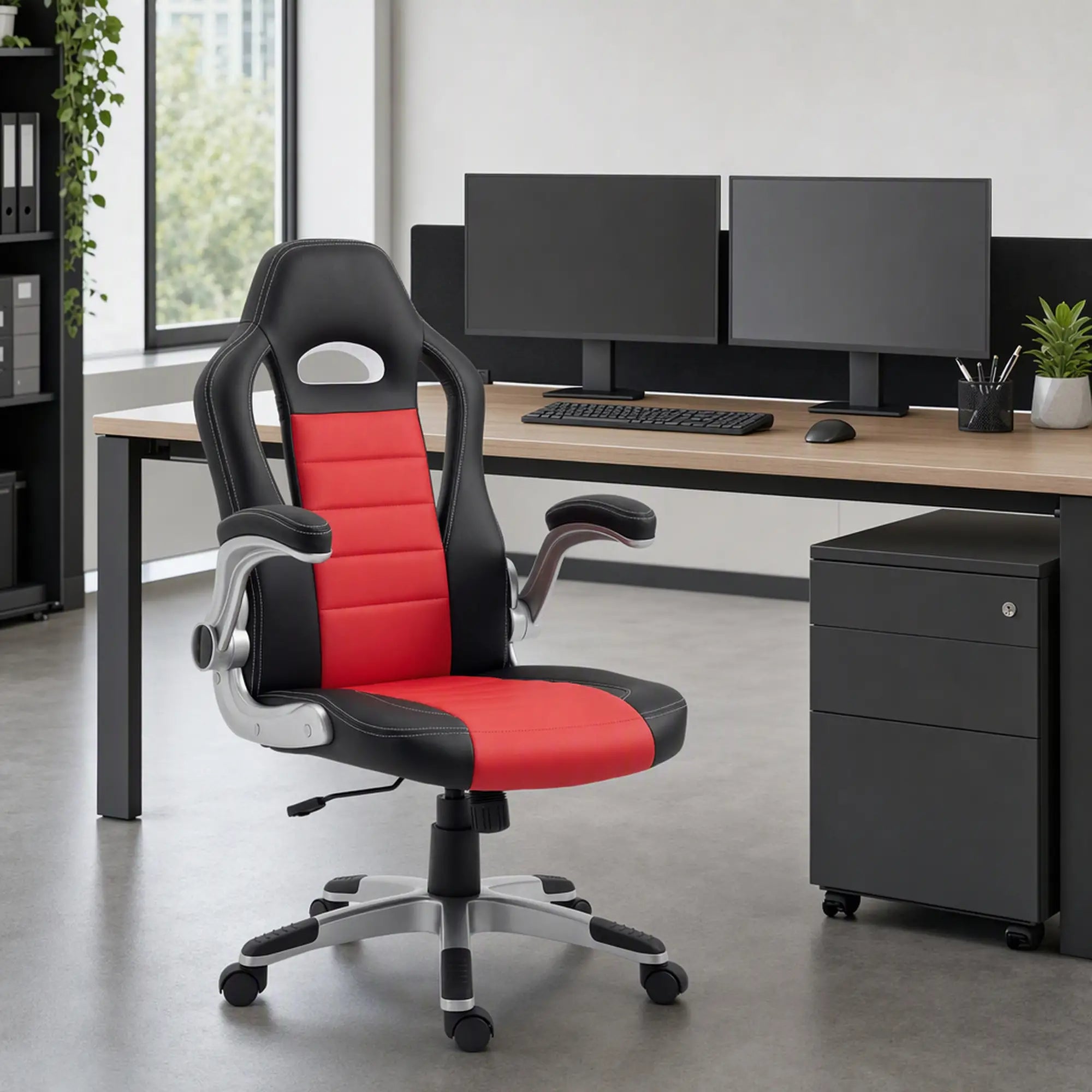 Racing Gaming Chair, PU Leather, Adjustable Height, Flip Up Armrest, Red Video Game Chairs at Gallery Canada