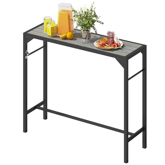 Outdoor Bar Table with Wood Grain Top, Built-In Bottle Opener, 47.2" x 15" x 39"