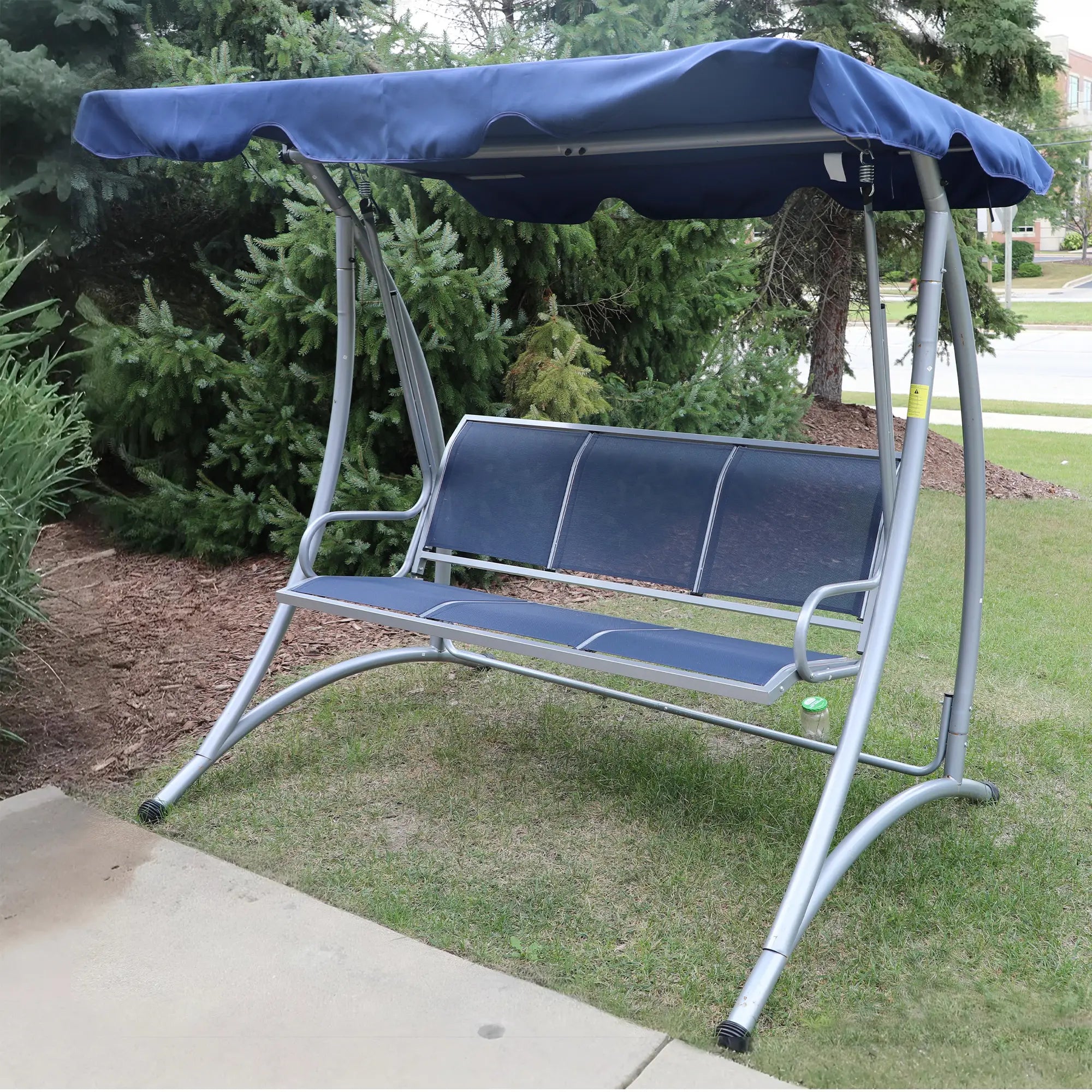 3-Seater Outdoor Swing Bench, Adjustable Canopy, Dark Blue Porch Swings with Canopy at Gallery Canada