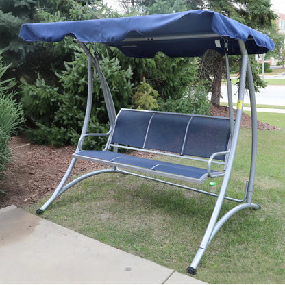 3-Seater Outdoor Swing Bench, Adjustable Canopy, Dark Blue Porch Swings with Canopy at Gallery Canada