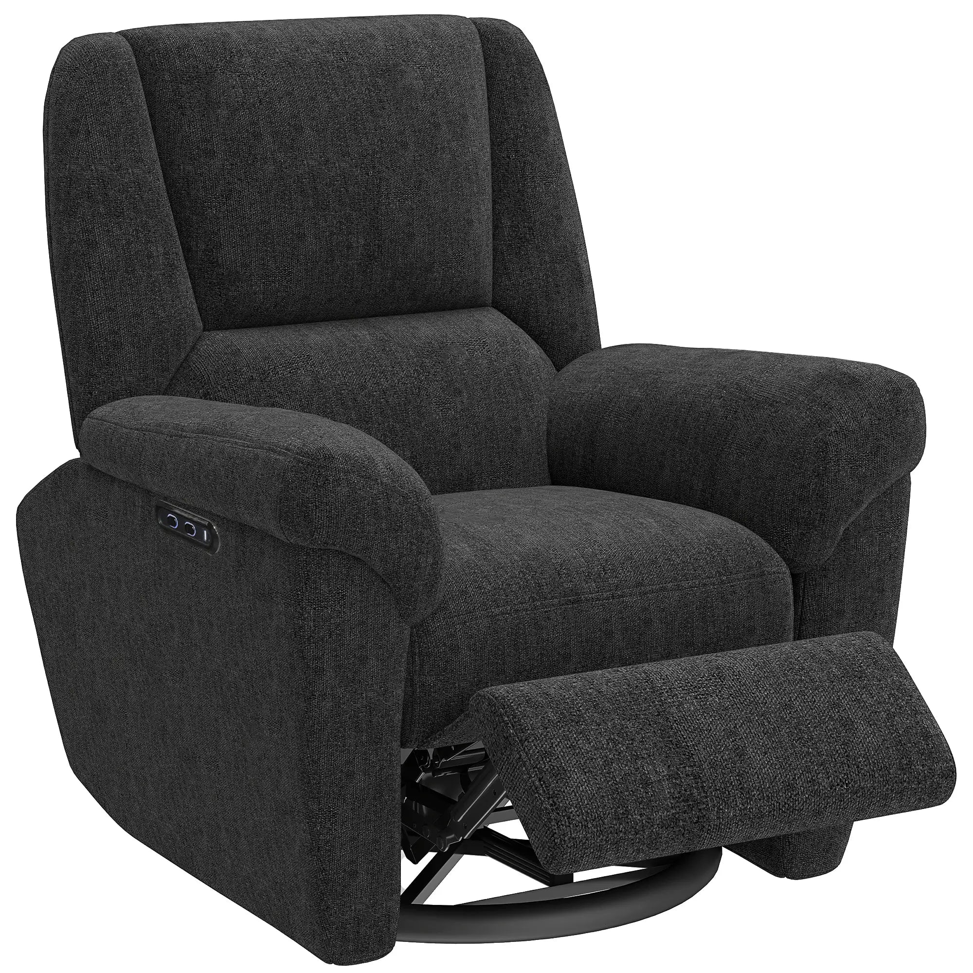 Power Recliner Chair, Fabric, USB Ports, Swivel & Rocking, Black Sofas & Reclining Chairs at Gallery Canada