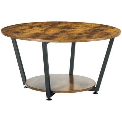 2-Tier Round Coffee Table, Storage Shelf, Steel Frame, Rustic Brown, Brown Coffee Tables Rustic Brown, Black at Gallery Canada