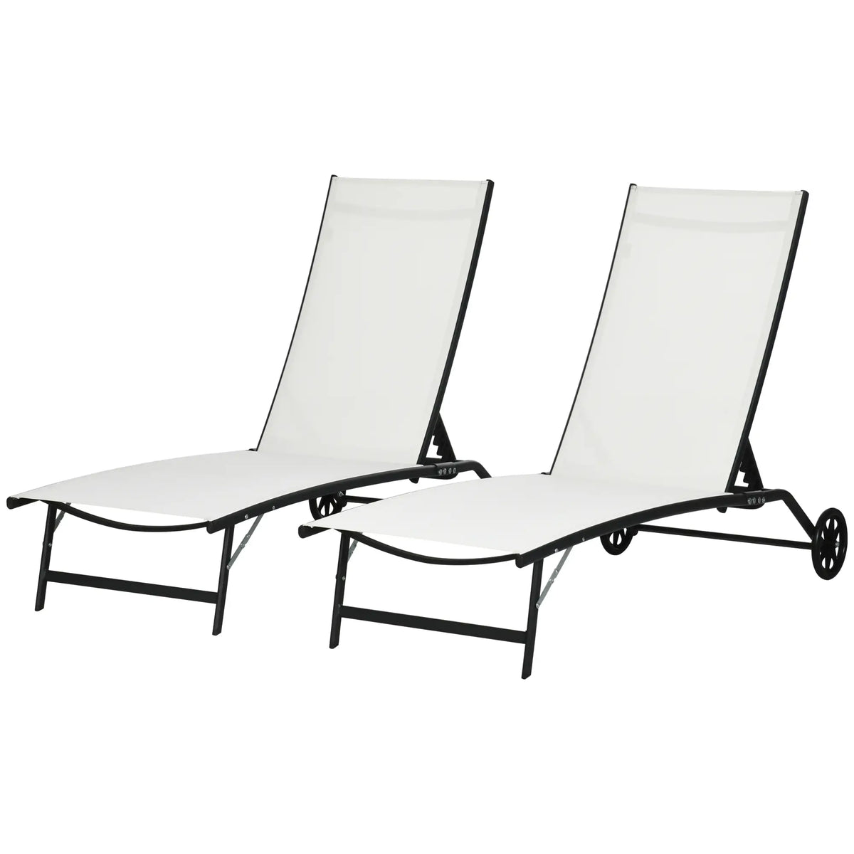 2 fauteuils de salon avec roulettes, dossier réglable à 5 niveaux, blanc