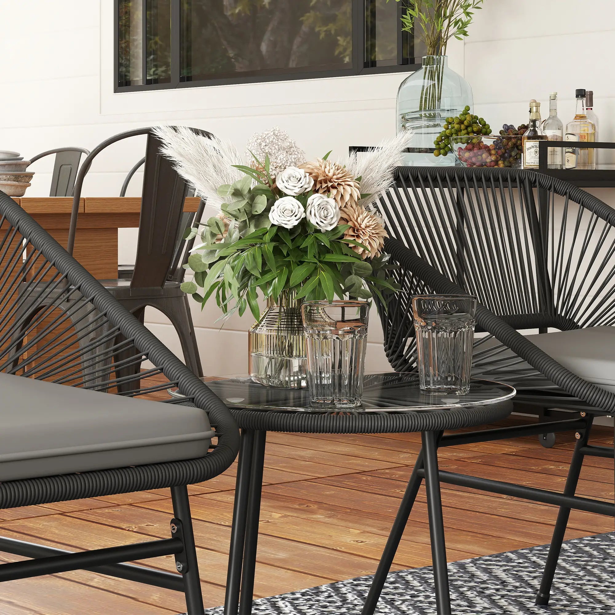 3 Piece Bistro Set, Wicker Patio Furniture, Glass Top Table, Black Bistro Sets at Gallery Canada