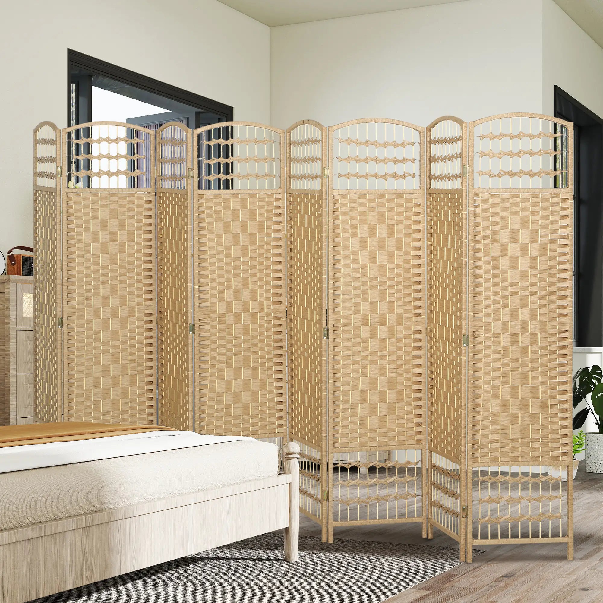8 Panel Folding Room Divider, Portable Privacy Screen, Natural Room Dividers at Gallery Canada