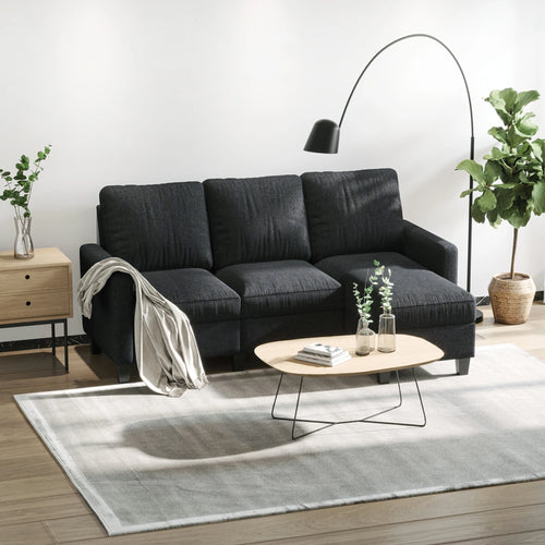 L-Shape Sectional Sofa with Ottoman, Living Room, Dark Grey