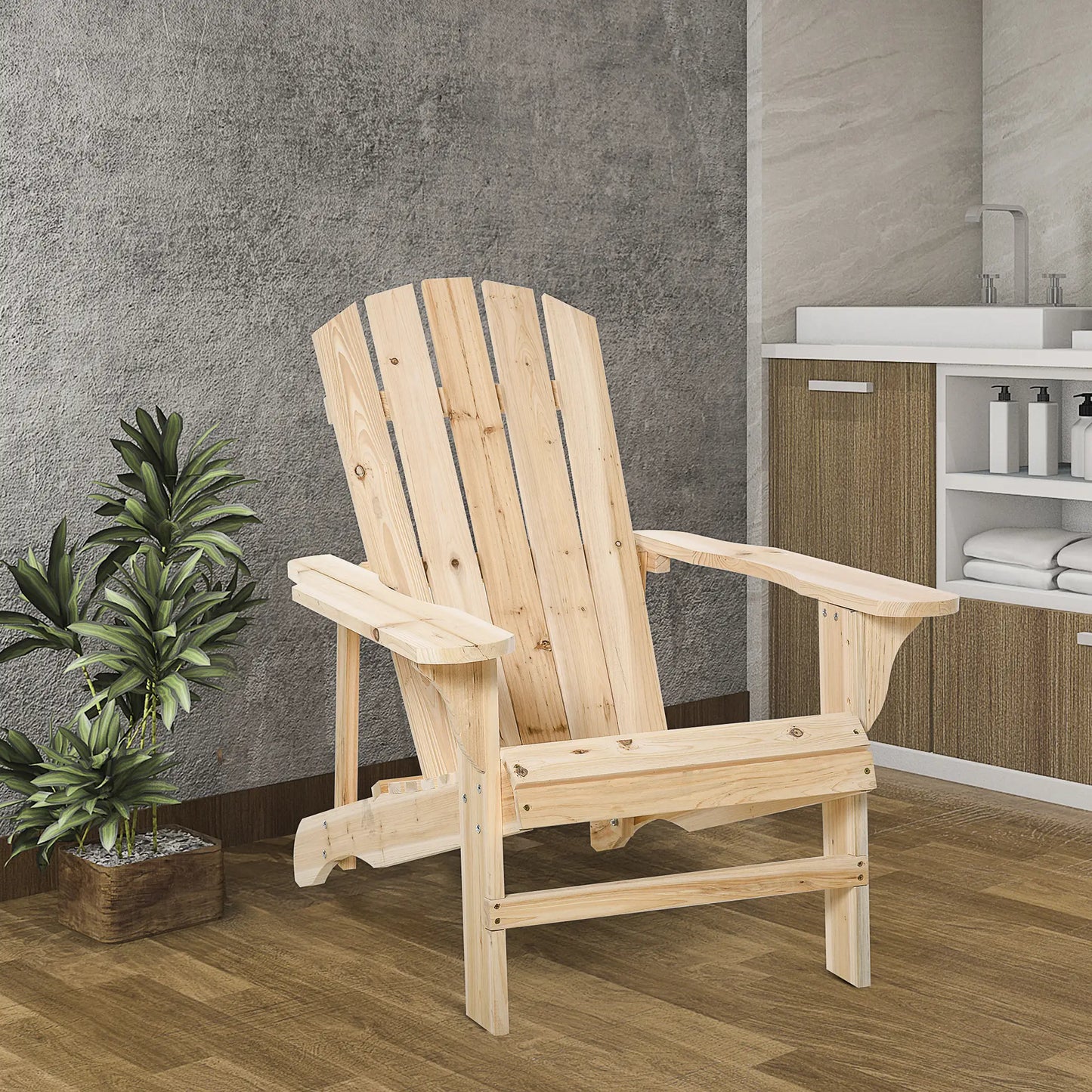 Wood Adirondack Chair, Outdoor Patio Muskoka Chair, Slatted Design, Natural Patio Chairs at Gallery Canada