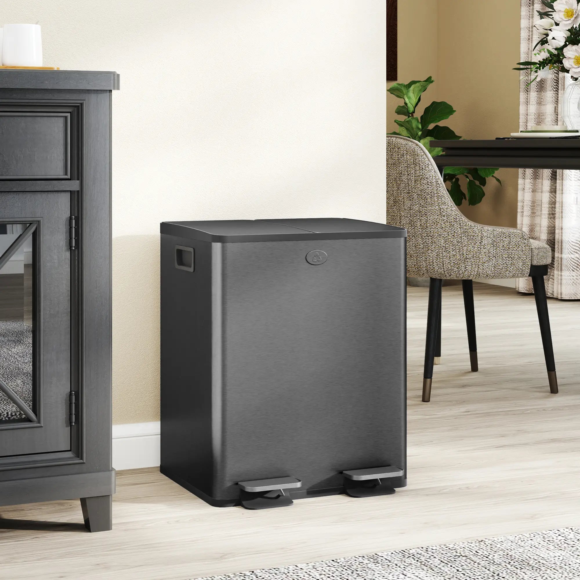 Dual Garbage Bin, Soft Close Trash Can, 2 x 20 Liter, Black Household Supplies at Gallery Canada